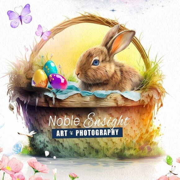 20x30 Easter‎ Bunny Butterflies Flowers Fantasy Art Composite Oil Painting Poste - Picture 2 of 6